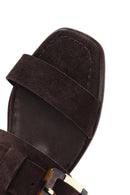 Women's Brown Buckled Suede Leather Slippers | Derimod
