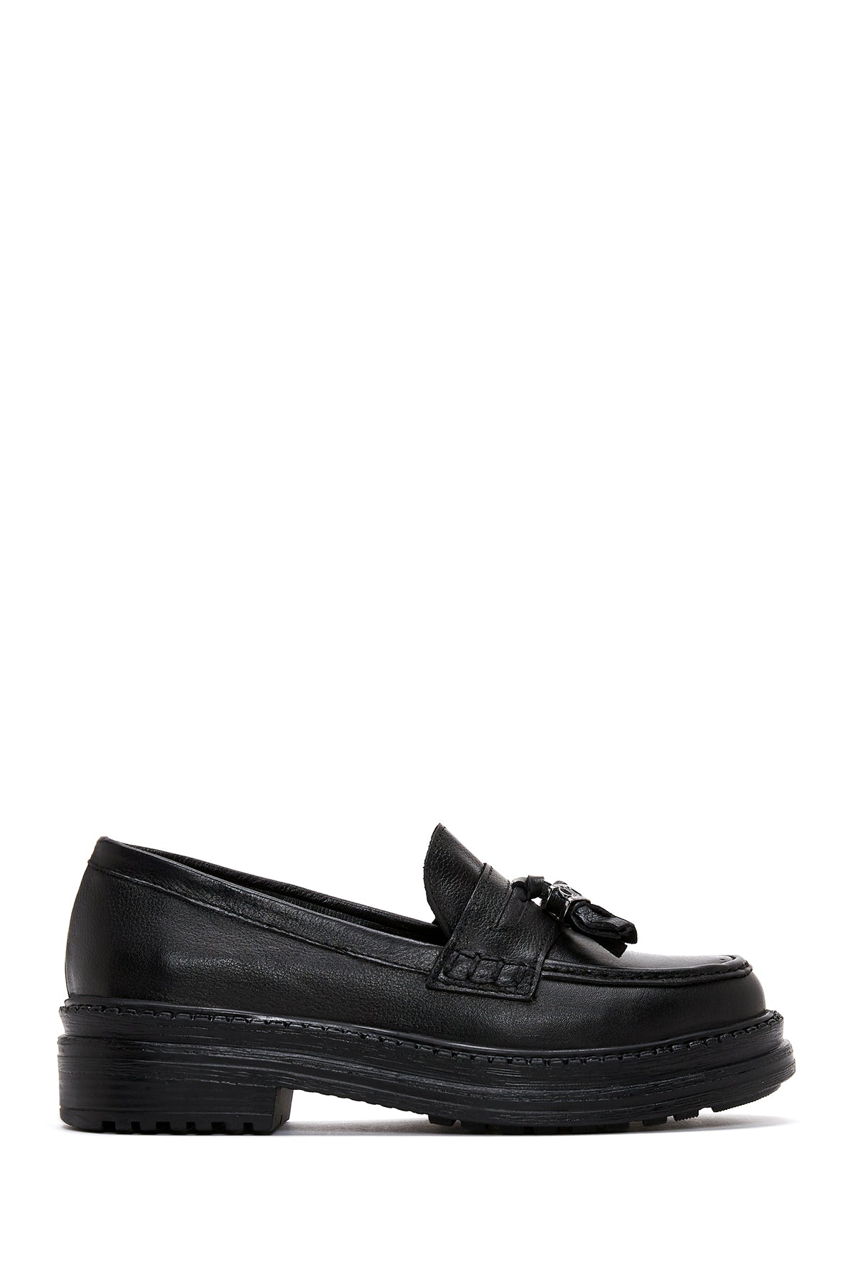 Women's Black Leather Masculine Loafer 24SFD180018 | Derimod