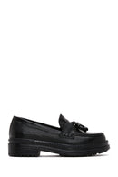 Women's Black Leather Masculine Loafer | Derimod