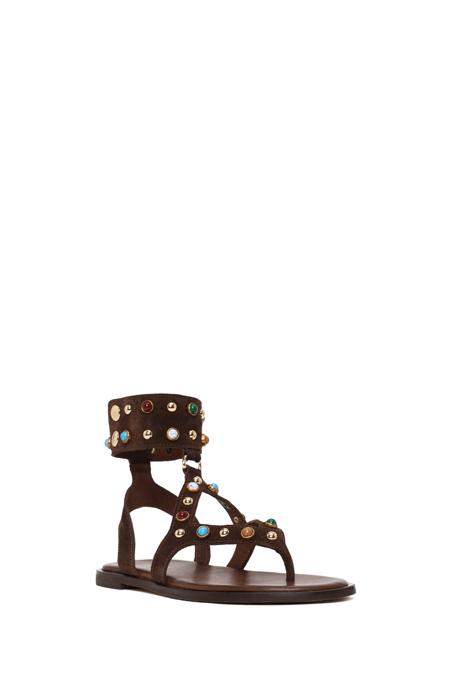 Woman Brown Embellished Toe-Post Suede Leather Sandals