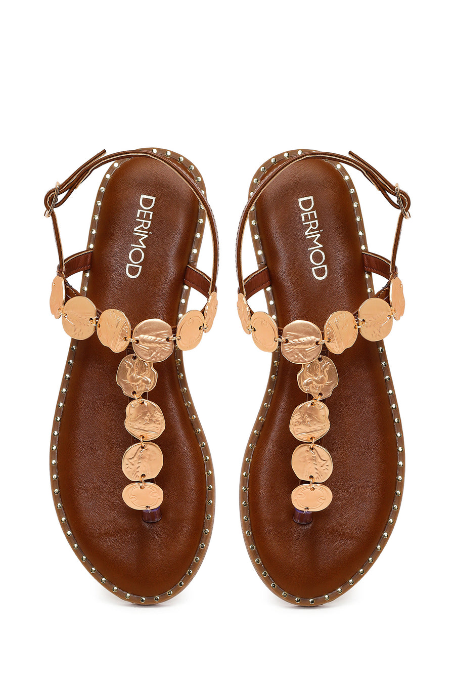 Woman Brown Jeweled Toe-Post Sandal