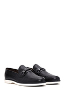 Men's Black Leather Printed Buckle Casual Loafer | Derimod