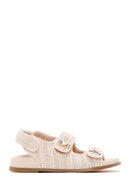 Women's Beige Ankle Strap Double Buckle Straw Sandals | Derimod