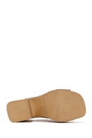 Women's Beige Thick Heeled Suede Leather Slippers | Derimod