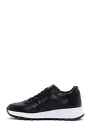 Women's Black Thick Soled Leather Sneaker | Derimod