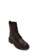 Woman Brown Zip Closure Thick-Soled Leather Combat Boots | Derimod