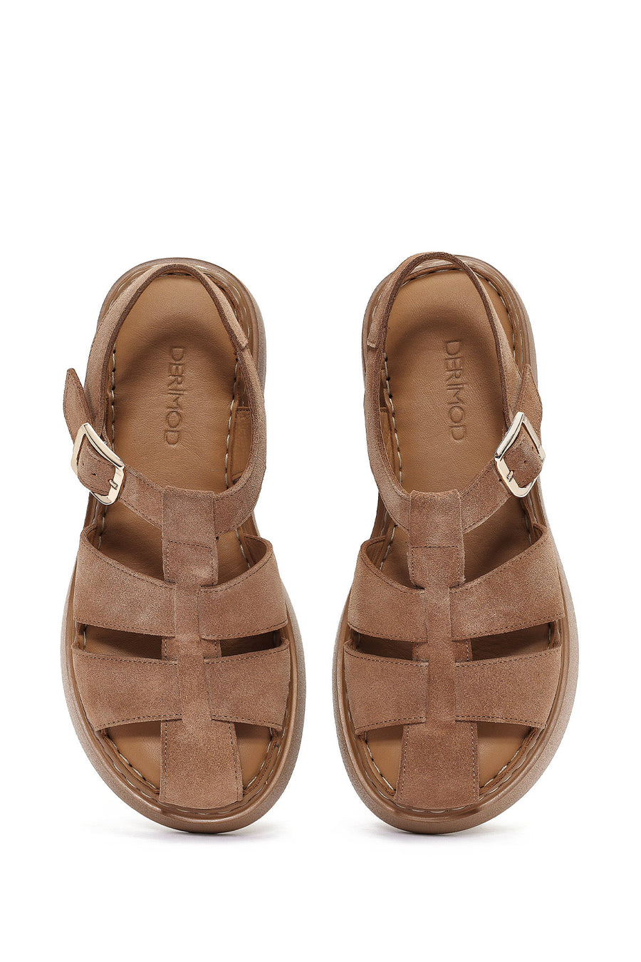 Women's Powder Ankle Buckle Thick Soled Suede Leather Comfort Sandals