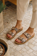 Women's Brown Double Buckled Patterned Slippers | Derimod