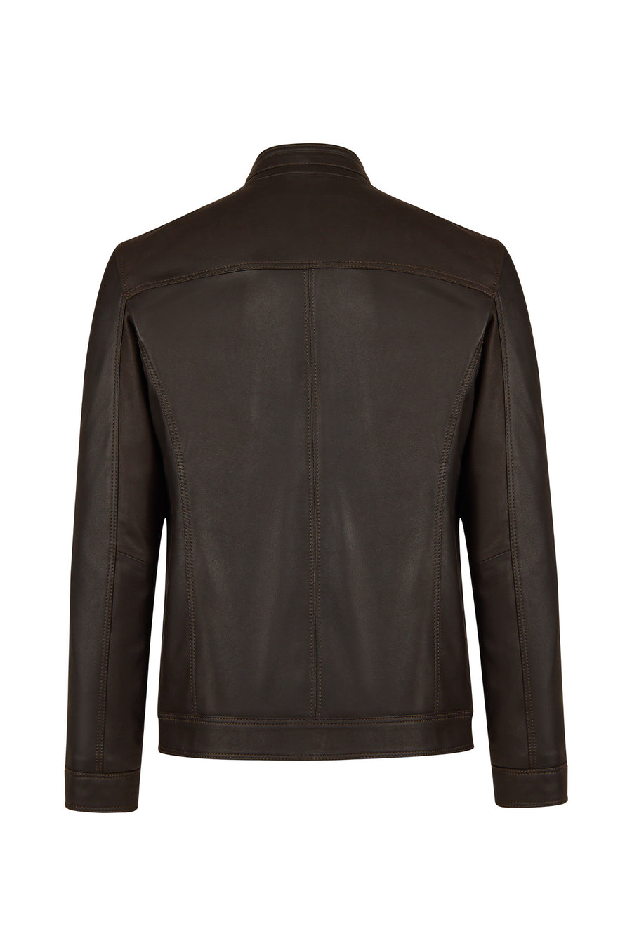 Felibe Male Brown Mandarin Collar Leather Jacket
