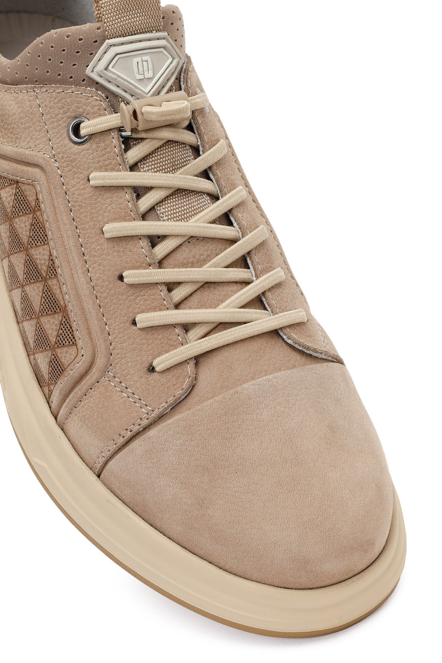 Erkek Vizon Bağcıklı Baskılı Nubuk Deri Sneaker