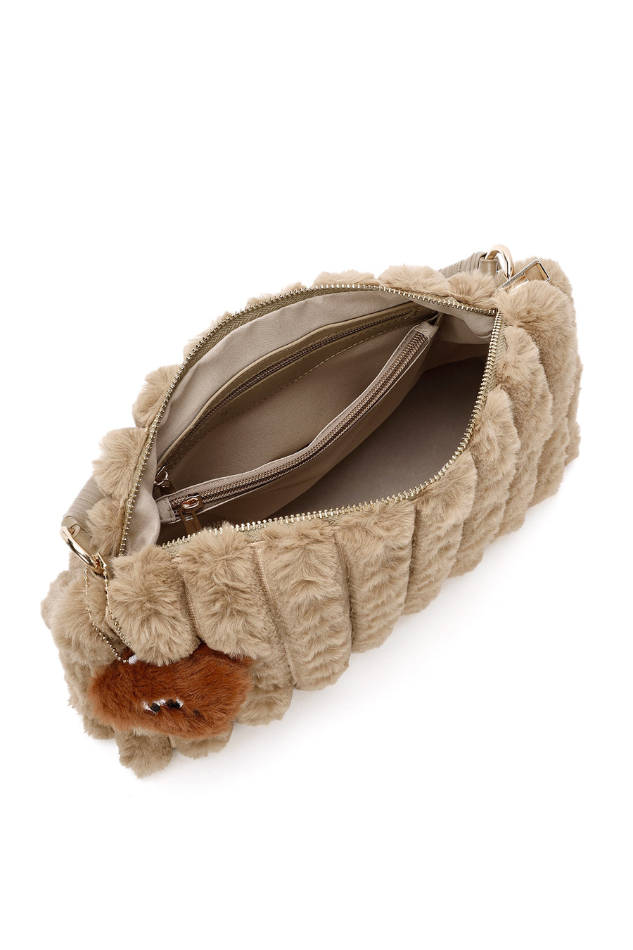 Women's Beige Accessory Detailed Plush Shoulder Bag