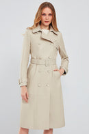 Fergie Women's Beige Long Leather Trench Coat | Derimod