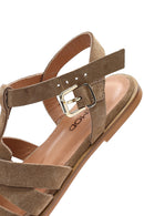 Women's Mink Ankle Strap Suede Leather Sandals | Derimod