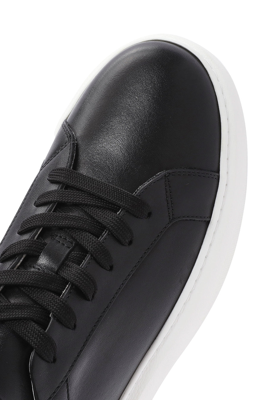 Men's Black Lace-up Thick-Sole Leather Sneaker