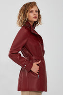 Whitney Women's Burgundy Long Leather Jacket | Derimod