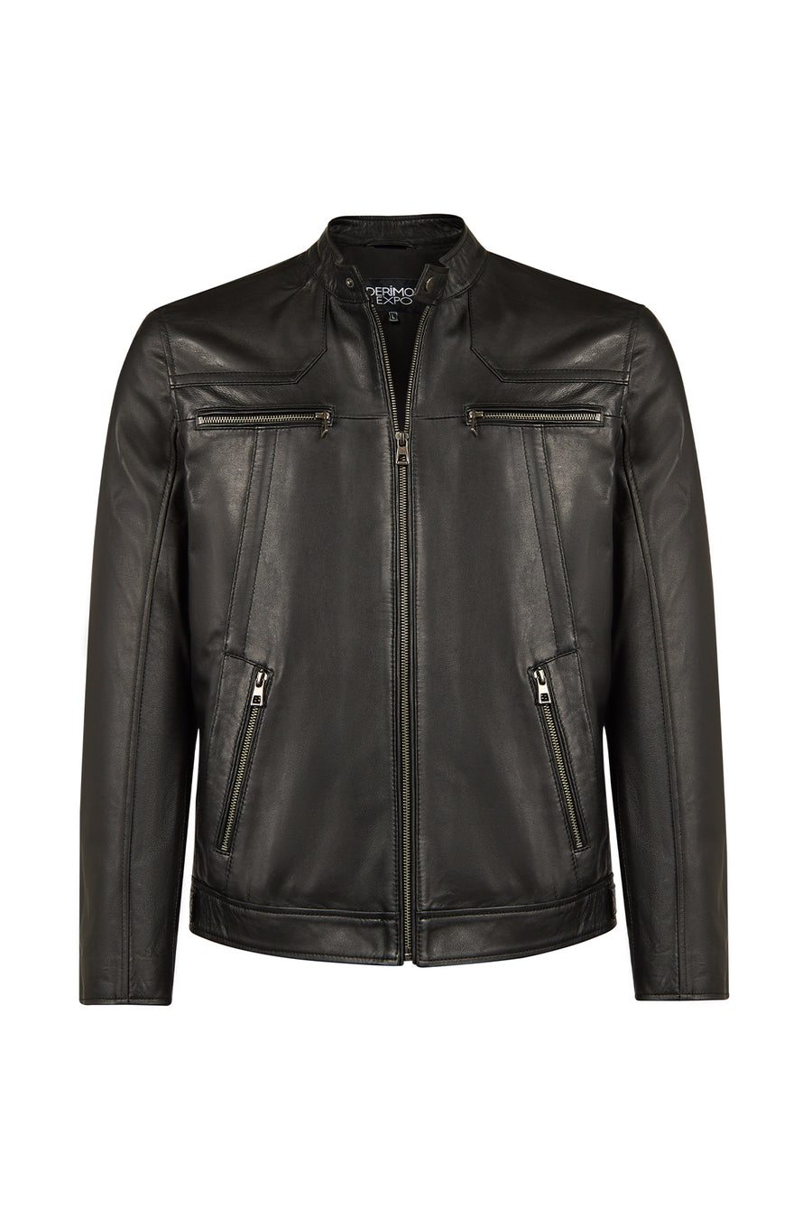 Lucas Male Black Mandarin Collar Leather Jacket