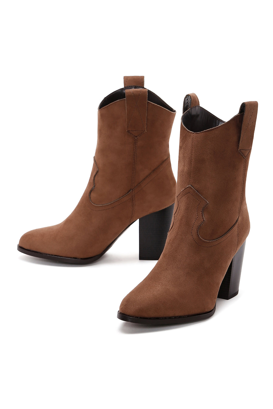 Women's Tan Suede Heeled Cowboy Boots