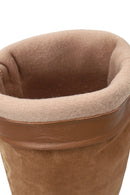 Woman Beige Chunky-Heeled Suede Boots | Derimod