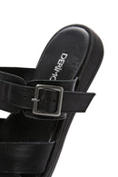 Women's Black Buckle Leather Slippers | Derimod