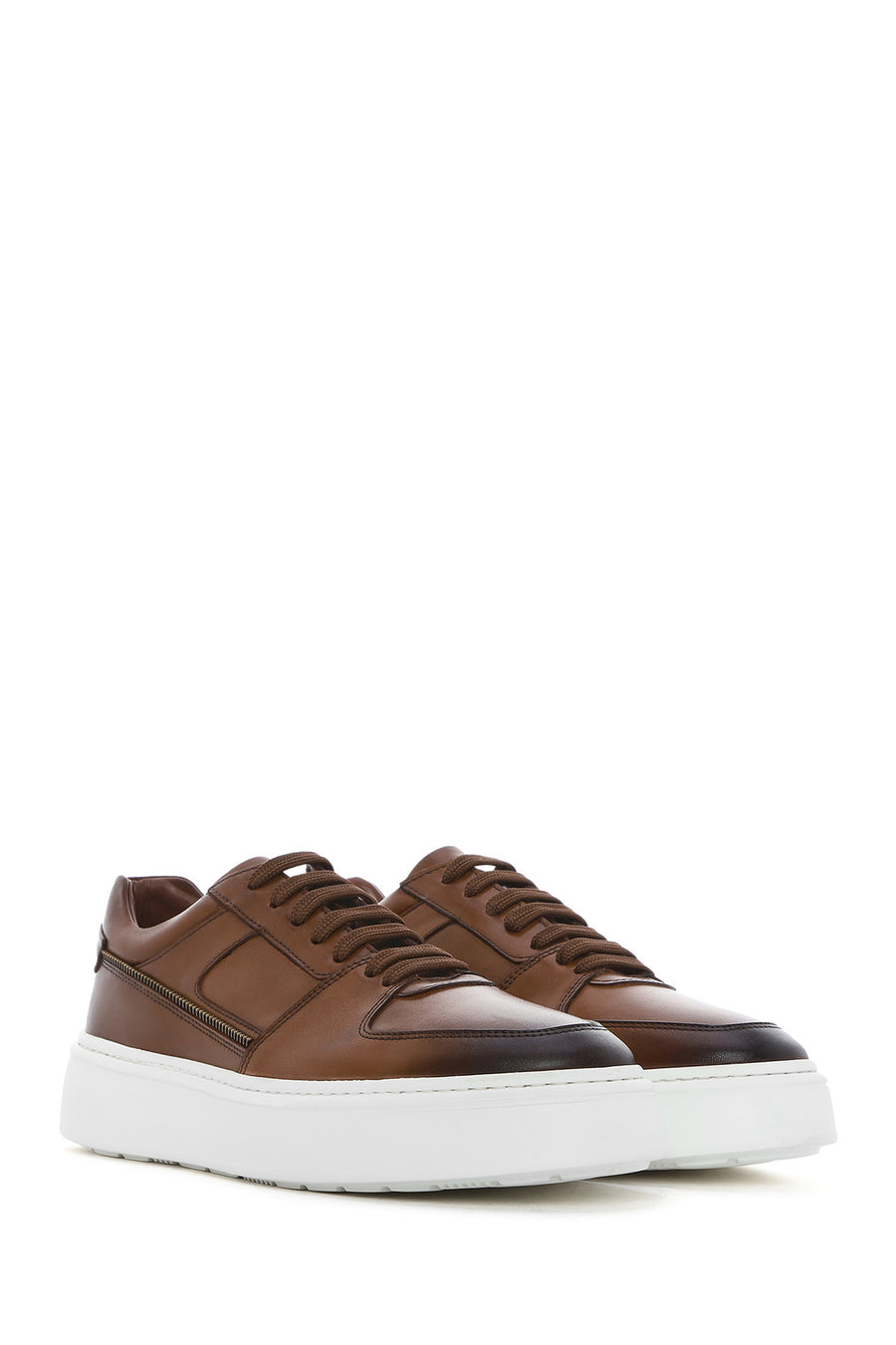 Erkek Taba Bağcıklı Kalın Tabanlı Deri Sneaker