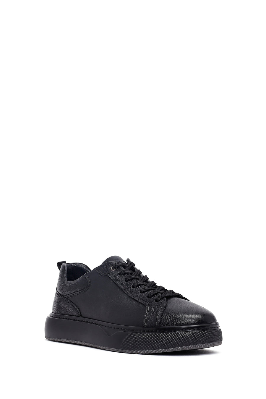 Erkek Siyah Bağcıklı Kalın Tabanlı Deri Sneaker