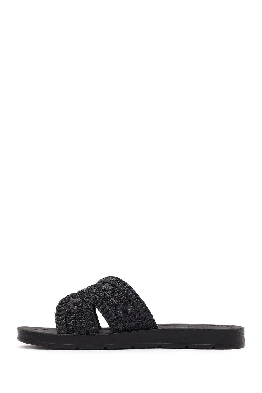 Women's Black Straw Slippers
