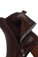 Woman Brown Zip Closure Chunky Heeled Leather Boots | Derimod