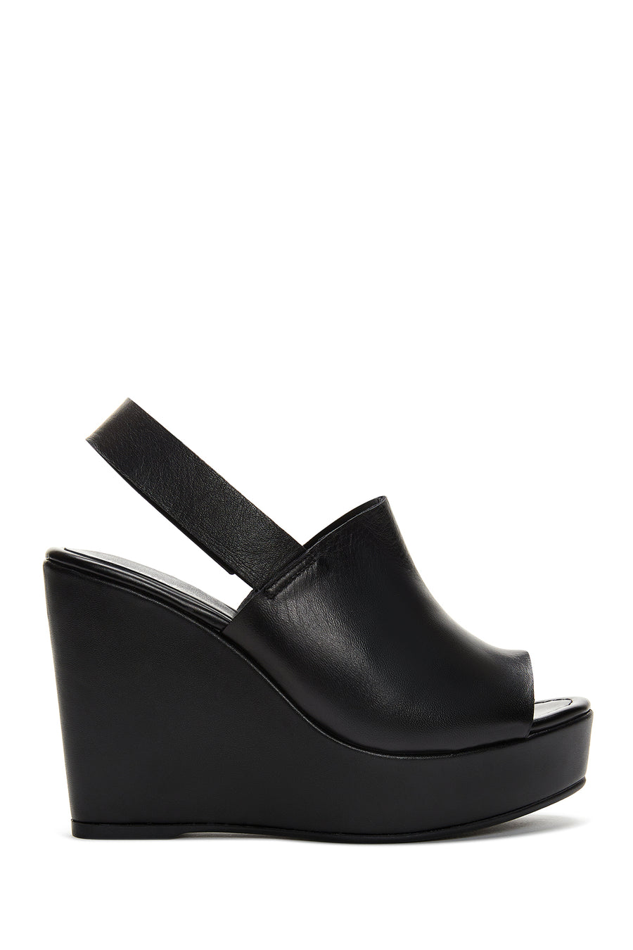 Women's Black Leather Wedge Heel Sandals 22SFD160718 | Derimod