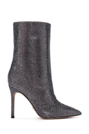 Women's Anthracite Stone Thin Heeled Leather Boots | Derimod