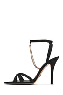 Women's Black Ankle Strap Chain Detail Satin Leather Thin High Heel Sandals | Derimod