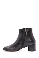 Women's Black Zippered Thick Heeled Leather Boots | Derimod