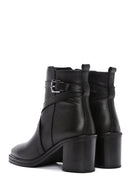 Women's Black Thick Heeled Leather Zipper Boots | Derimod