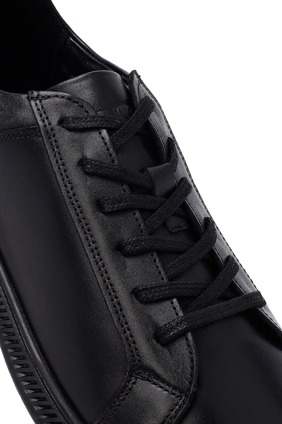 Erkek Siyah Bağcıklı Deri Casual Sneaker