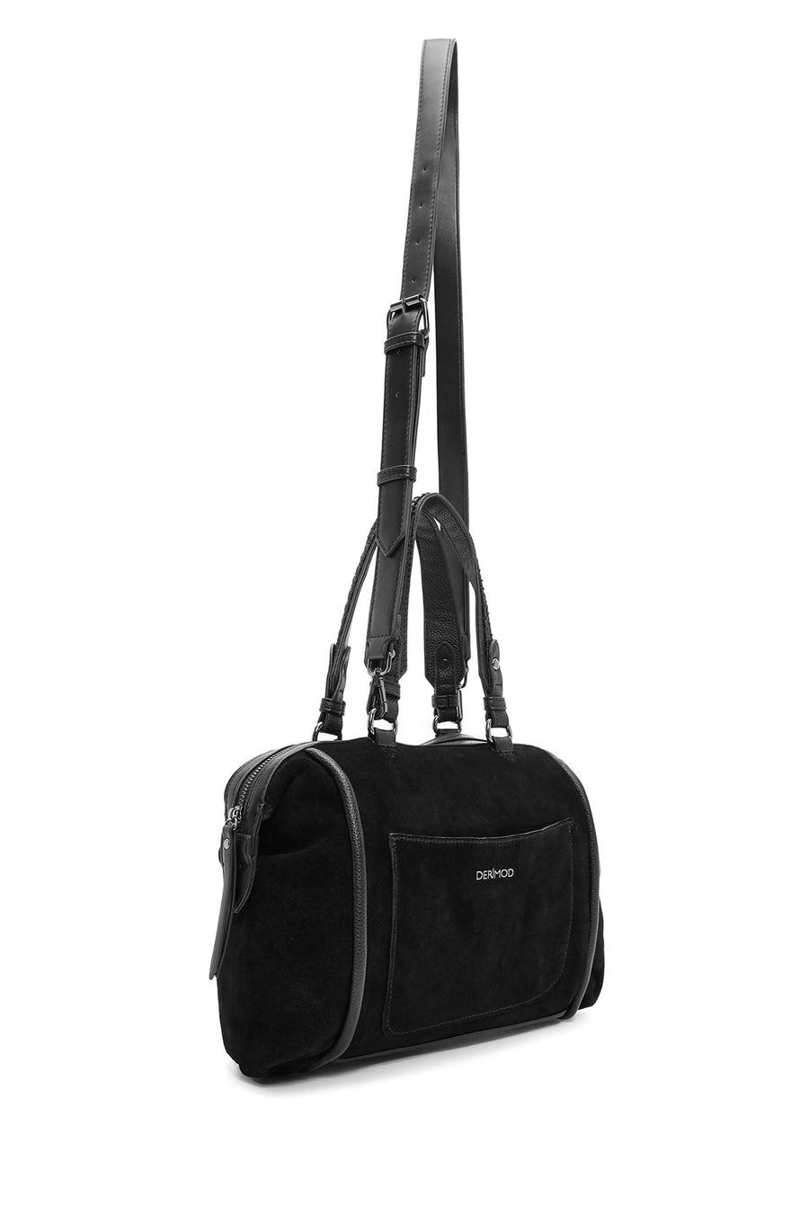 Women's Black Long Strap Suede Handbag
