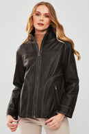 Evita Women's Black Oversize Leather Jacket | Derimod