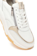 Woman White Lace-Up Zip Closure Thick-Soled Leather Sneaker | Derimod