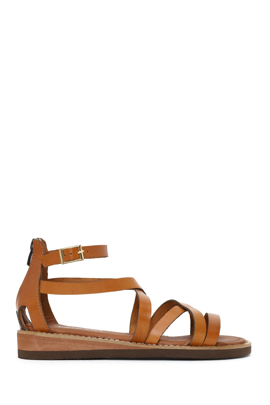 Woman Tan Ankle-Buckle Leather Bodrum Sandal 26SFD332918 | Derimod