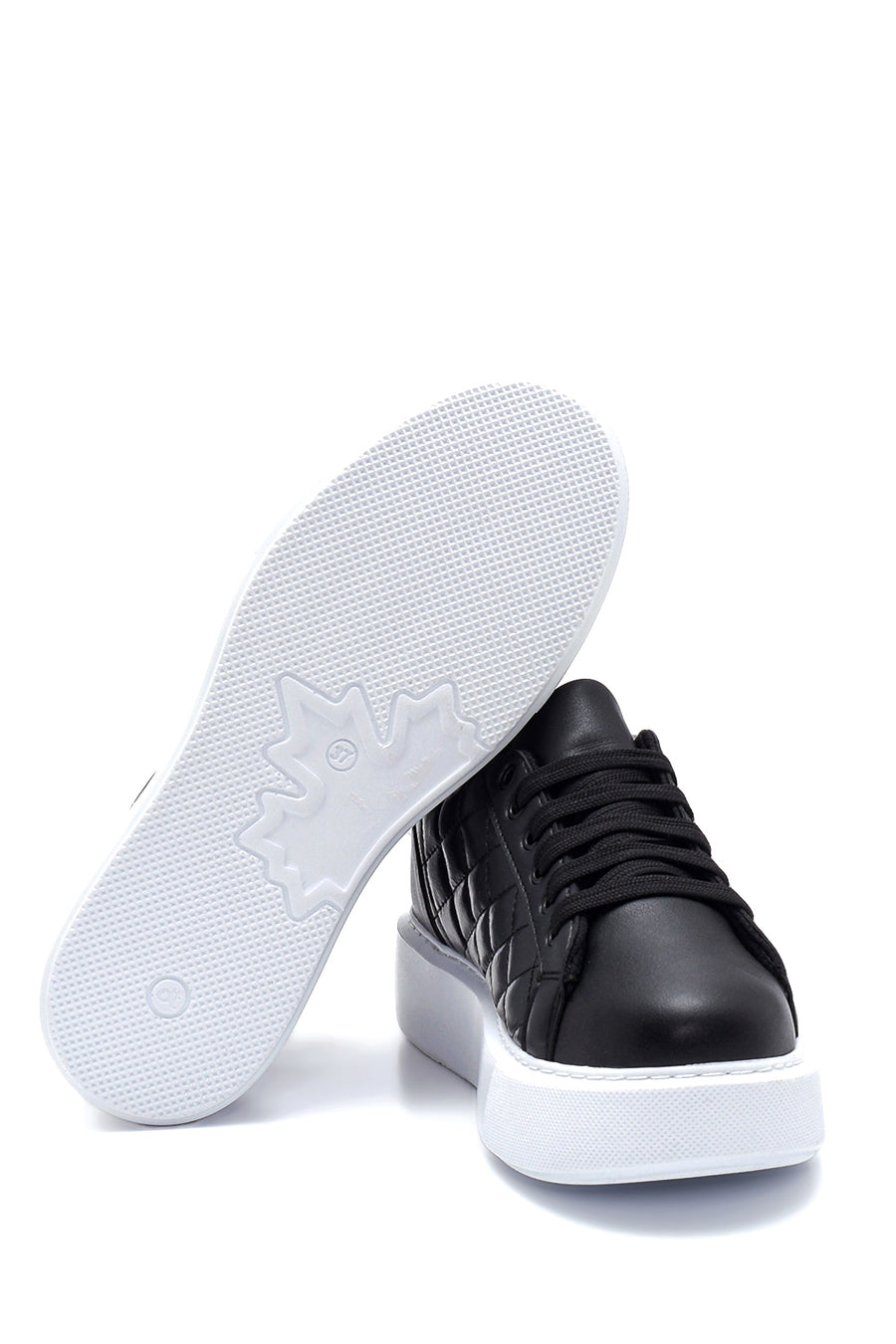 Women's Black Quilted Thick Sole Quilted Sneaker