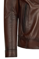 Carter Male Brown Double-breasted Collar Leather Jacket | Derimod