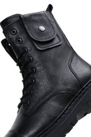 Men's Black Zippered Leather Casual Combat Boots | Derimod