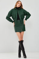 Chloe Women's Green Oversize Short Leather Coat | Derimod