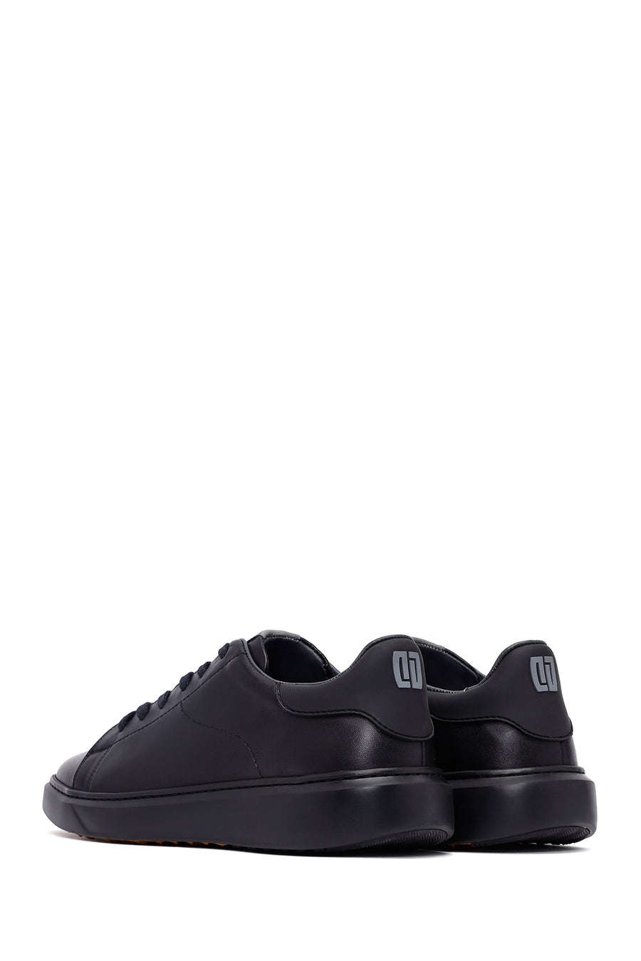 Erkek Siyah Bağcıklı Kalın Tabanlı Deri Sneaker