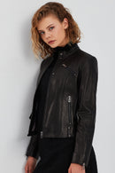 Madison Women's Black Short Leather Jacket | Derimod