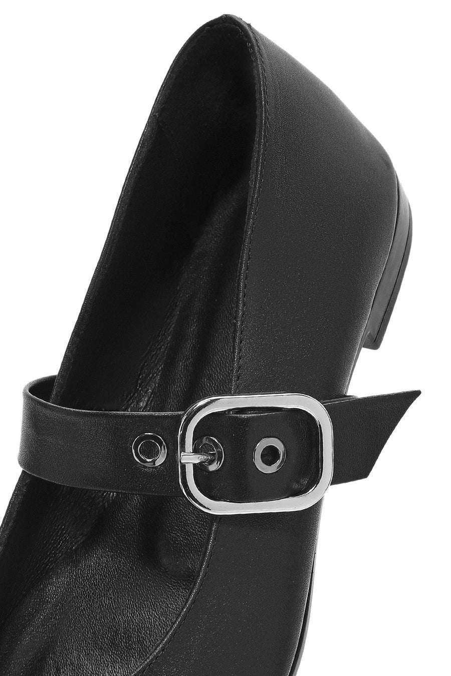 Women's Black Buckle Leather Ballerinas
