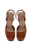 Kadın Taba Bilekten Tokalı Platform Yüksek Kalın Topuklu Sandalet | Derimod