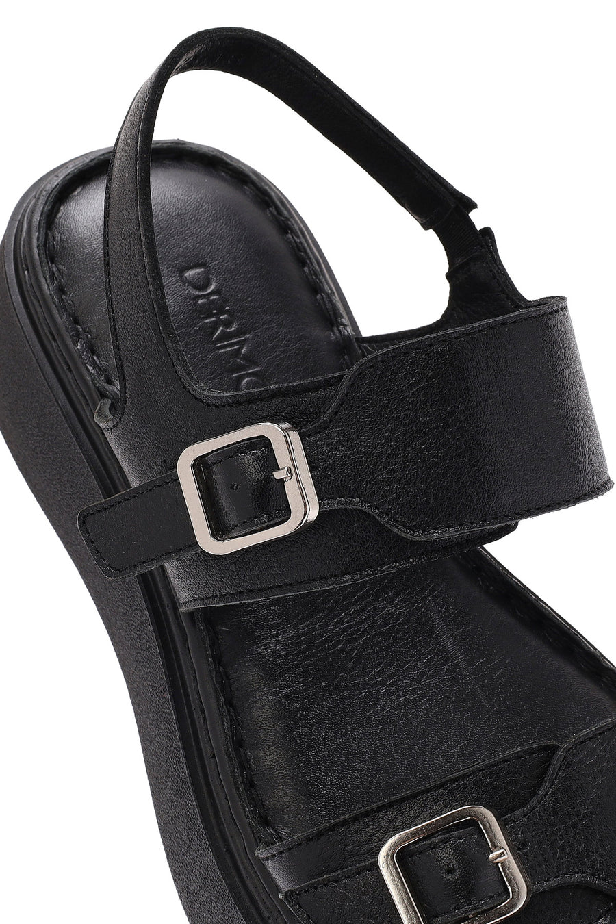 Women's Black Buckle Thick-Soled Leather Comfort Sandals