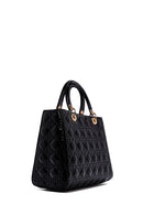 Women's Black Long Strap Patterned Patent Leather Handbag | Derimod