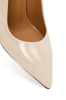 Women's Cream-Colored, Open-Back, Thin-Heeled Patent Leather Shoes with Ankle Buckle | Derimod