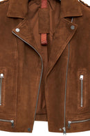 Layla Women's Brown Biker Suede Leather Jacket | Derimod