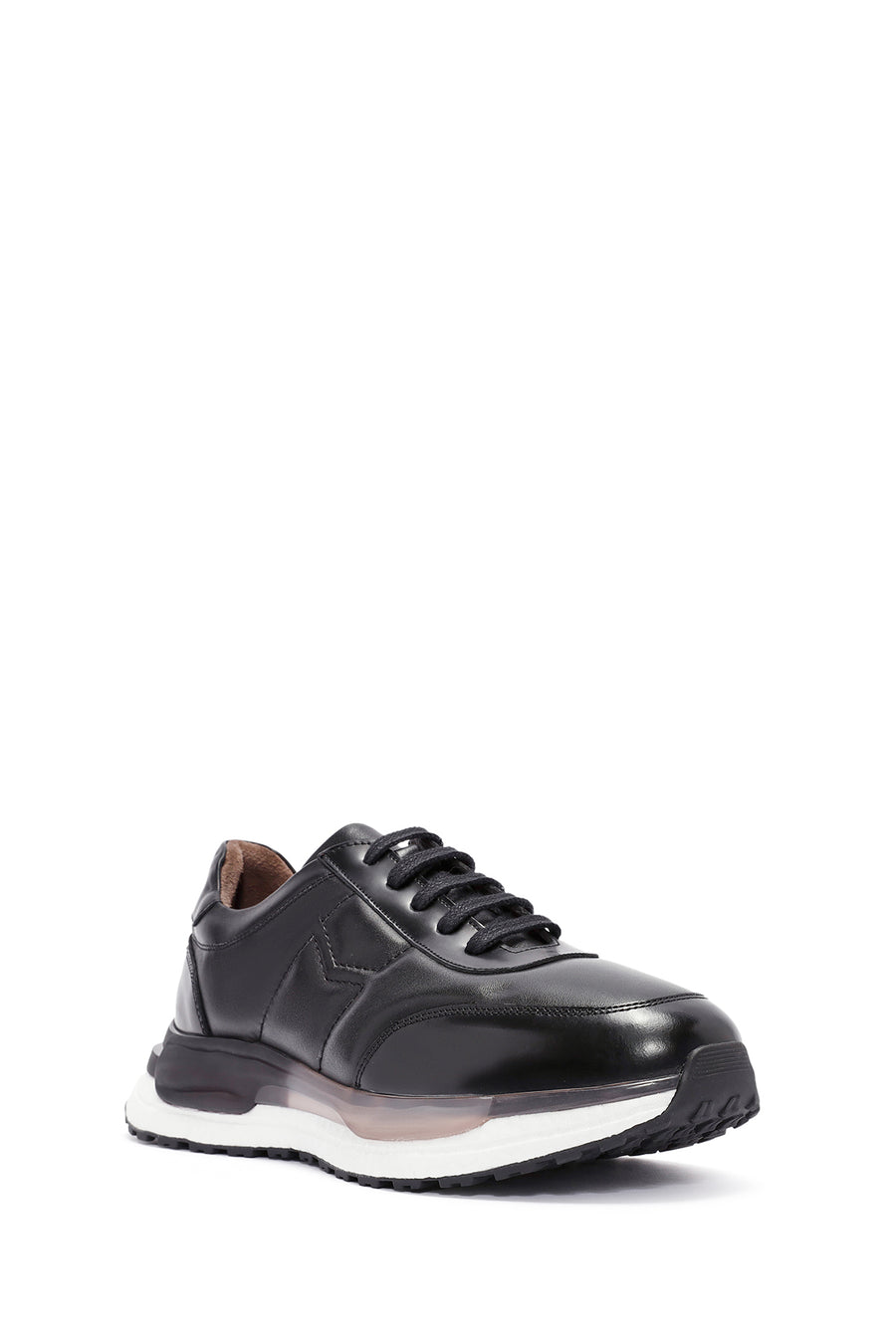 Men's Black Lace-up Leather Sneaker